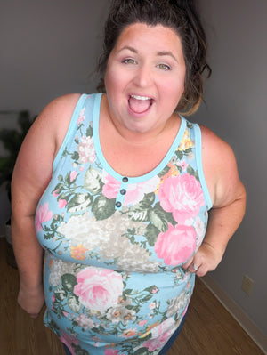 SALE- Party in the Racerback Floral Front Tank