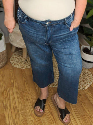 Judy Blue Embroidered Pocket Crop Wide Leg