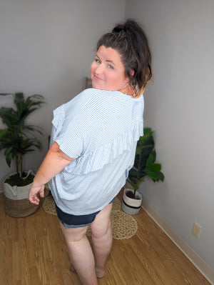 Seersucker Style Flowy Short Sleeve Top