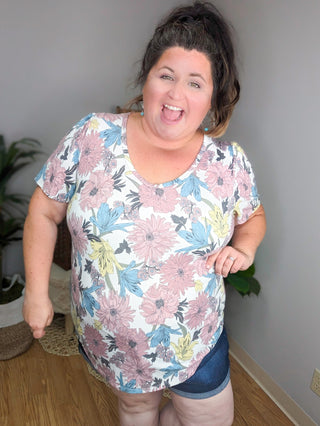 Blissed Out Blooms Worn In Floral Tee (3colors)