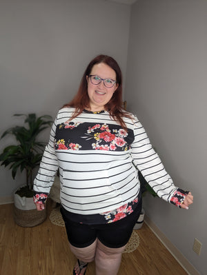 SALE- Stripes + Floral Pullover