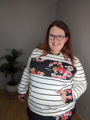 SALE- Stripes + Floral Pullover