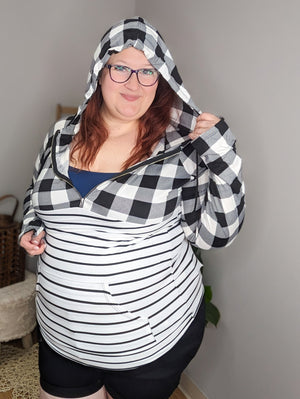SALE- Black + White Buffalo Plaid Pullover