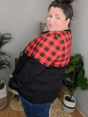 SALE- Black + Plaid Buffalo Pullover