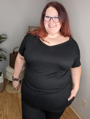 SALE- Valerie Vneck Short Sleeve Black Jogger Jumpsuit