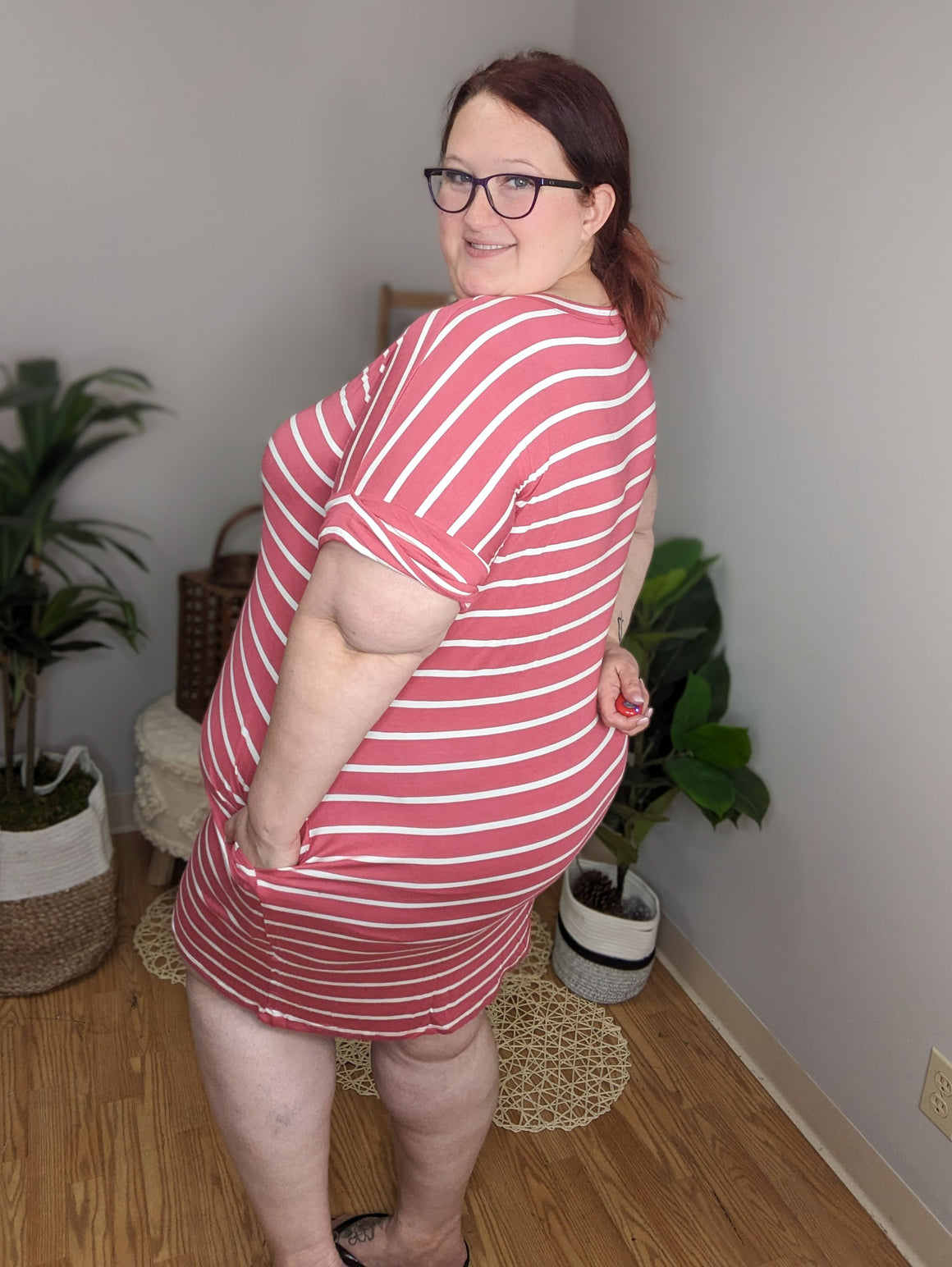 SALE- Victoria Striped Tshirt Dress w/Cuff Sleeve