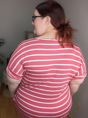SALE- Victoria Striped Tshirt Dress w/Cuff Sleeve