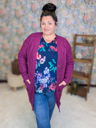 Fern Floral Long Sleeve Slinky Vneck in Navy Mix