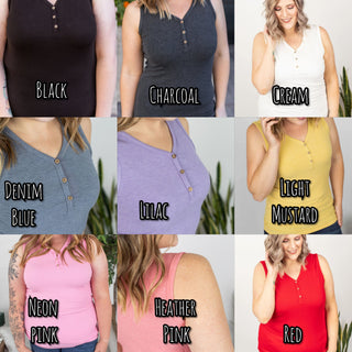 BUTTON FRONT HENLEY TANK (Solid Colors!)