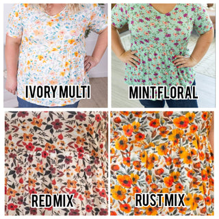 Marissa Mini Ruffle Short Sleeve Top in Florals (6 Colors)-1- ShortSlv/Slvless Tops-MICHELLE MAE-Styled by Stacked - A Plus Size Women's Boutique in Lakeville, MN
