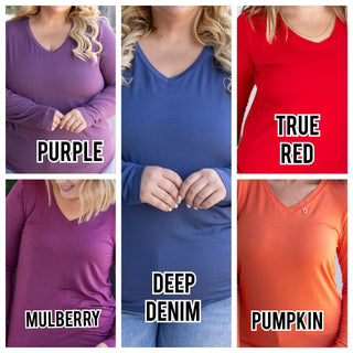 Larissa Premium Vneck Long Sleeve in Solids (11 COLORS!)-2- Long Sleeve Tops-MICHELLE MAE-Styled by Stacked - A Plus Size Women's Boutique in Lakeville, MN