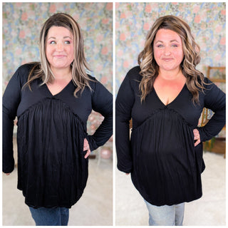 Evans Modified Babydoll Long Sleeve Top (3 Colors)