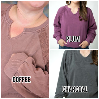 Addison Vintage Wash Pullover w/Lace Accents (7 Colors)