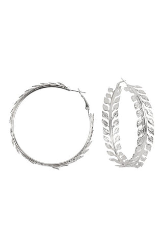 SALE- Leaf Vine Hoop Earrings in Silver
