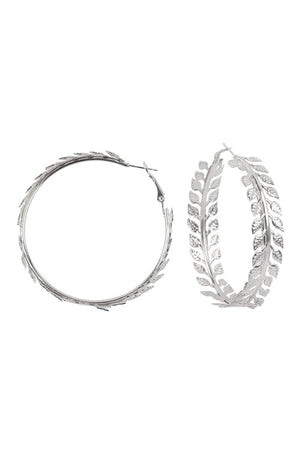 Leaf Vine Hoop Earrings in Silver