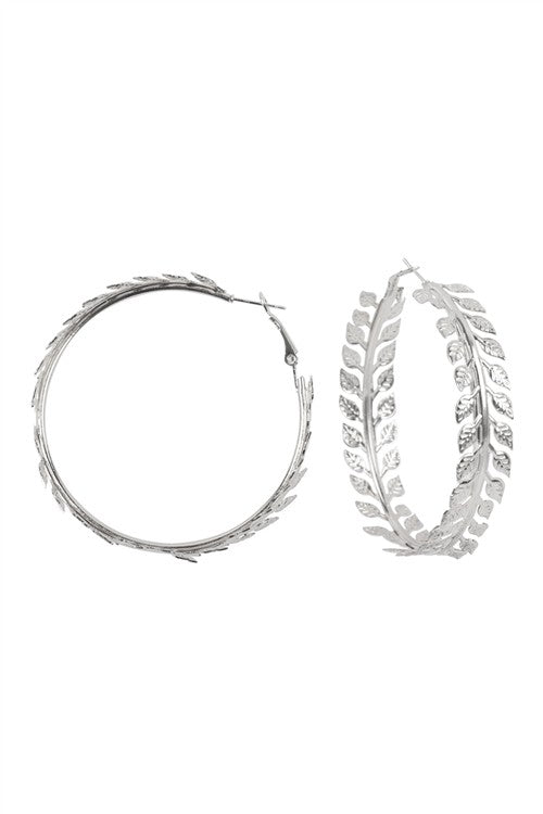 Leaf Vine Hoop Earrings in Silver