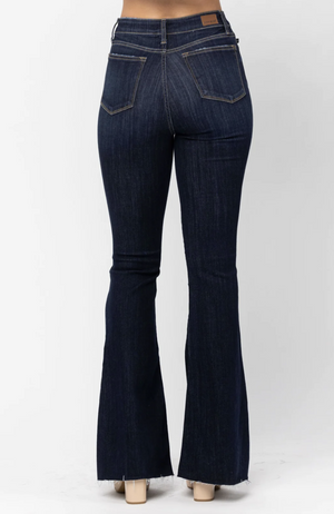Judy Blue Super Dark High Rise Raw Hem Flare