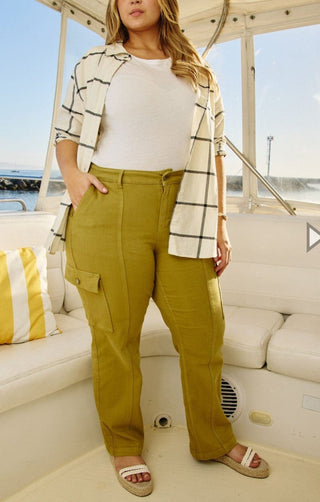 Judy Blue Straight Leg Cargo Jeans in Matcha-9- Bottoms Denim-Judy Blue-Styled by Stacked - A Plus Size Women's Boutique in Lakeville, MN