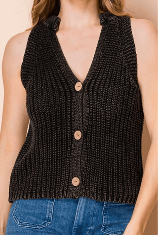 Antonia Chunky Knit Sweater Vest in Washed Black