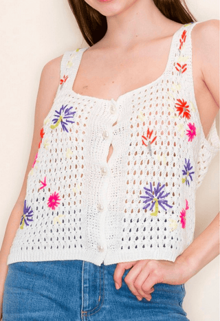 Aggie Floral Open Knit Vest Cardigan