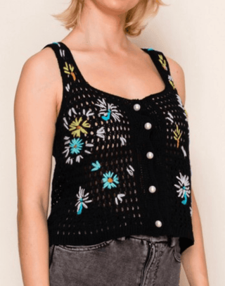 Aggie Floral Open Knit Vest Cardigan