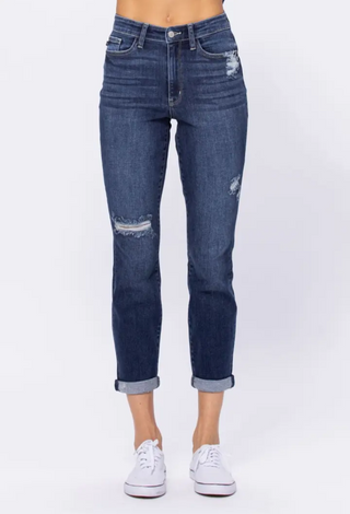 Judy Blue Darkwash Distressed Slim Straight Jeans