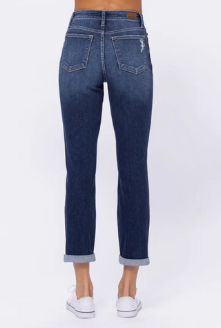 Judy Blue Darkwash Distressed Slim Straight Jeans