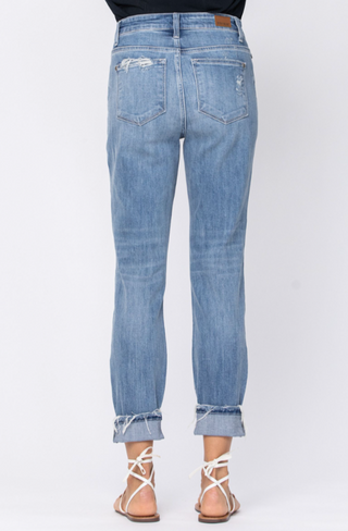 Judy Blue Distressed Buttonfly Slim Boyfriend Jeans