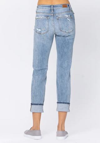 Judy Blue Paint Splatter Distressed Boyfriend Jeans