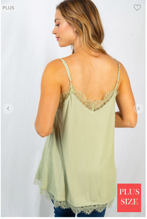 Spill the Tea Lace Trim Luxe Tank in Matcha Green
