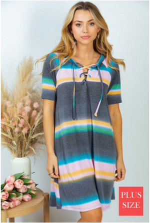 Amy Lace Up Summer Stripes Dress