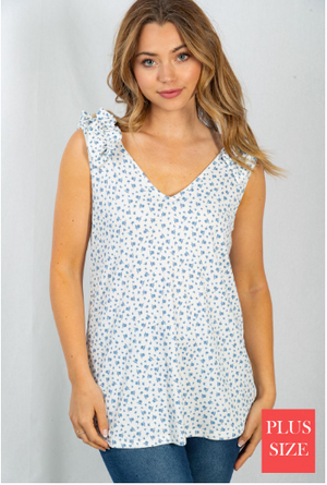 Kara Ditsy Floral Ruffle Shoulder Tank