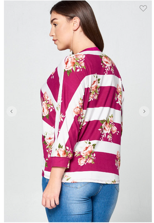 Bands and Blooms Mixed Button Detail Top