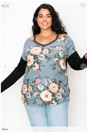 Just a Peek Floral Layered Look Top w/ Cutouts