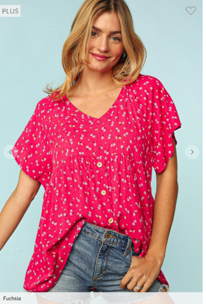 Magenta Muse Floral Flutter Sleeve Top