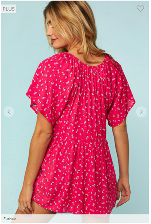 Magenta Muse Floral Flutter Sleeve Top