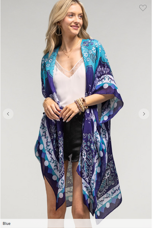 Moonlit Meadows Blue Floral Kimono