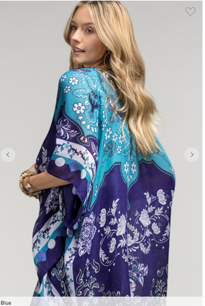 Moonlit Meadows Blue Floral Kimono