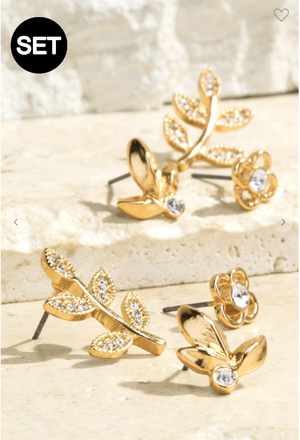 Crystal Climber Leaf Earrings Set (3)