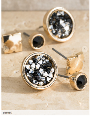 3 Set Glitter Rhinestone Earrings