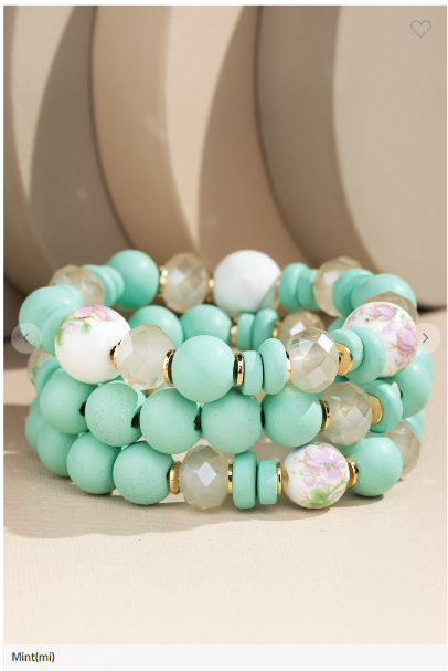 Floral Burst Ceramic and Wood Stackable Bracelet