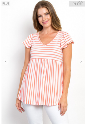 Striped Sweetheart Pink Flutter Sleeve Top