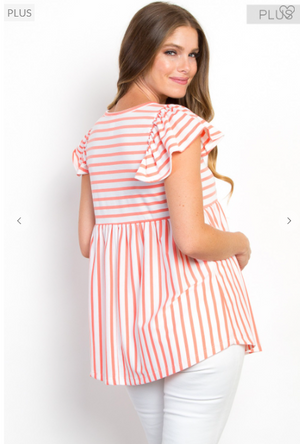 Striped Sweetheart Pink Flutter Sleeve Top