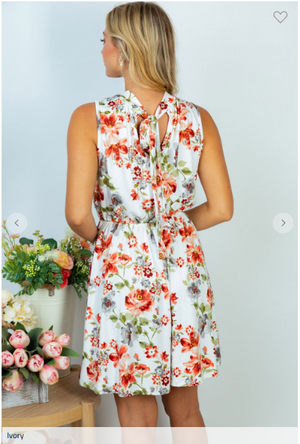 Angelique Ivory Floral High Neck Dress