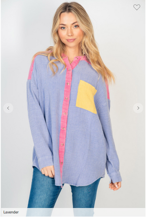 Nikki Color Block Bold Muslin Button Down