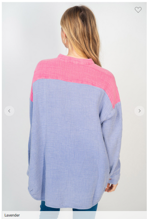 Nikki Color Block Bold Muslin Button Down