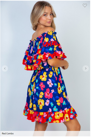 Emma Off Shoulder Cheery Floral Dress