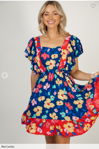 SALE- Elena Groovy Blue Floral Print Dress