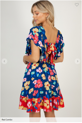 SALE- Elena Groovy Blue Floral Print Dress