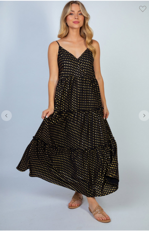 Kelley Black + Gold Midi Dress